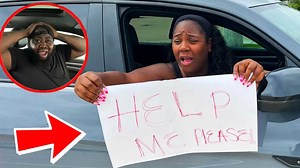 Holding a 'help me' sign out of the window prank on husband 😱!