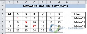 Mewarnai Tanggal Hari Libur Otomatis Dalam Excel Dengan Conditional Formatting