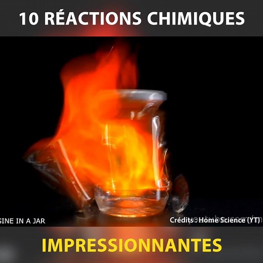 468K views · 1.9K reactions | 10 réactions chimiques impressionnantes.  Via Home Science Dans l'ordre : 0:00 "Moteur d'avion" dans un bocal 0:52 Flamme voyageuse 1:16 Eau savonneuse avec du gaz (butane) 1:50 Nettoyant de conduits et papier d'aluminium 2:58 Liquide de freins et chlore 3:24 Coca-Cola et chlore 4:01 Serpent de feu 5:13 Dentifrice d'éléphant 5:52 Sucre et acide sulfurique 7:33 Désinfectant pour les mains | Trust My Science | Facebook