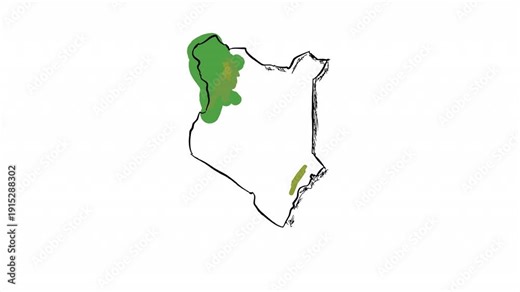 Animated Map of Kenya Highlighting Geographical Features and Regions.