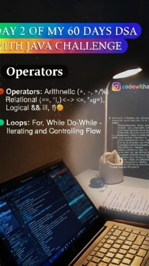 Aman on Instagram: "Day 2 of my 60 Days DSA with Java Challenge 🚀 Today I explored Operators & Loops in Java 🔥 🔹 Operators in Java Definition: Operators are special symbols in Java that perform operations on variables and values. (Operators = Tools that tell Java what to do with data.) Example: Arithmetic Operators → + , - , * , / , % (math operations) Relational Operators → > , b); // true System.out.println(a > 5 && b