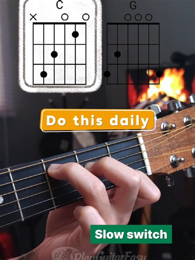 Slow chord switching builds control. Don’t rush it. Practice daily✅ • #guitarbeginner #playguitareasy #learnguitar #guitarchords #easyguitar