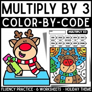 Christmas Holiday Color-by-Skill Worksheets | Multiply by 3 | 3rd Grade Math