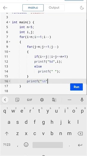 C Program to Print Number Pattern up to 9 #yt #coding #programming #ytshorts