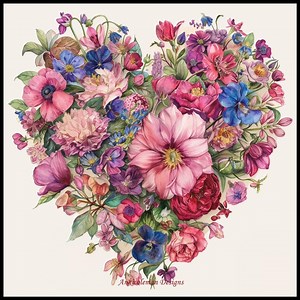 Heart Shaped Flowers - Cross Stitch Patterns - Printable Chart PDF Format Needlework Embroidery Crafts DIY DMC Color - B&W Symbols - Etsy