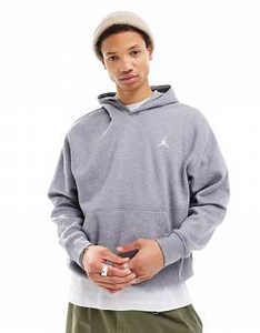 Jordan Flight Essential mini logo fleece hoodie in grey  | ASOS