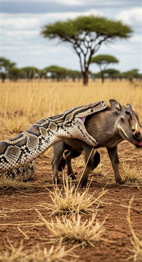 Will the python manage to swallow the warthog against all odds #wildlife #nature #python