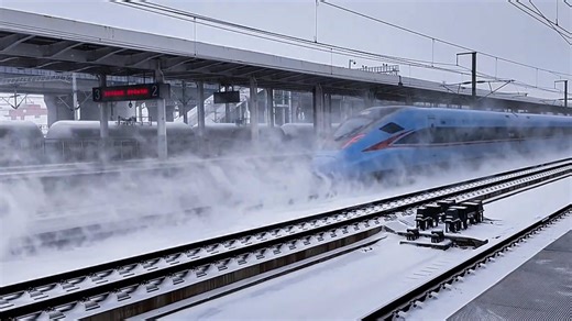 After the snowfall, a high-speed train sweeps past the platform, kicking up a cloud of snow and winter speed. #ChinaRailway #RailwayTime | China Railway