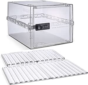 Lockabox One™ Crystal & Shelf Pack Bundle | Lockable Box for Food, Medicines, Tech and Home Safety with Removable Shelves and Base Inserts