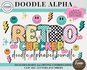 Checker Doodle Alphabet Bundle |checker Retro Font Letters & Clipart |teacher PNG School Bulletin Board Class Decor |printable Sublimination - Etsy