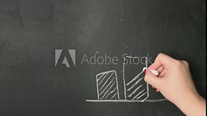 Woman drawing a simple business graph on the blackboard. Management strategy. Business presentation template. Finance chart. Statistics, data information infographic. Web banner 2022