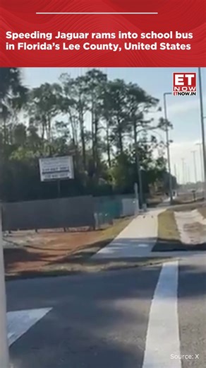 A speeding jaguar car rammed in the rear of a school bus became wedged in Lee County, Florida, United States. Fortunately, there were no children in the bus; bus and car driver sustained minor injuries. #florida #UnitedStates #JAGUAR #ETNOW | ET NOW