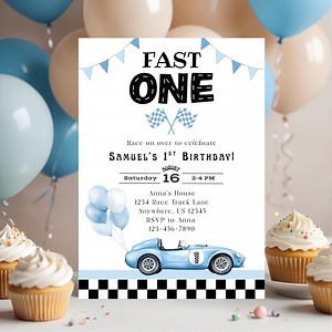 Editable Fast One Birthday Invitation, Printable First Lap Birthday Invitation, Two Fast Birthday Decor, Race Car Birthday Invite Canva H01B - Etsy