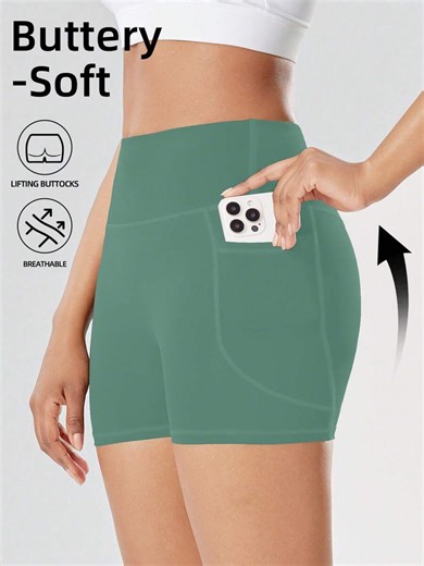 ROYALS MATTINI Damen Sport Shorts, Damen Sport Leggings, Leggings mit Taschen, Schwarze Radlerhosen, Shorts für Damen, Damen Fitness Shorts mit Taschen, Workout Leggings, Hoher Bund Bauchkontrolle Yoga Enge Hose, Nylon Nacktgefühl Lauf- und Trainingsshorts für Damen