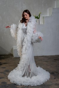 Bride Robe for Wedding Day Old Hollywood Dramatic Ruffle Robe Lush Burlesque Sheer Kimono - Etsy