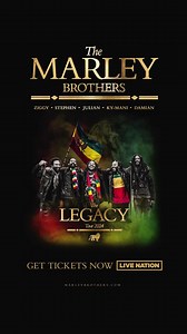Make way for a positive day! 🎶 The Marley Brothers are coming together for The Legacy Tour. Join Ziggy, Stephen, Julian, Ky-Mani and Damian for an unforgettable night! Get your tickets today. 🚌🎸🎟 | Bob Marley