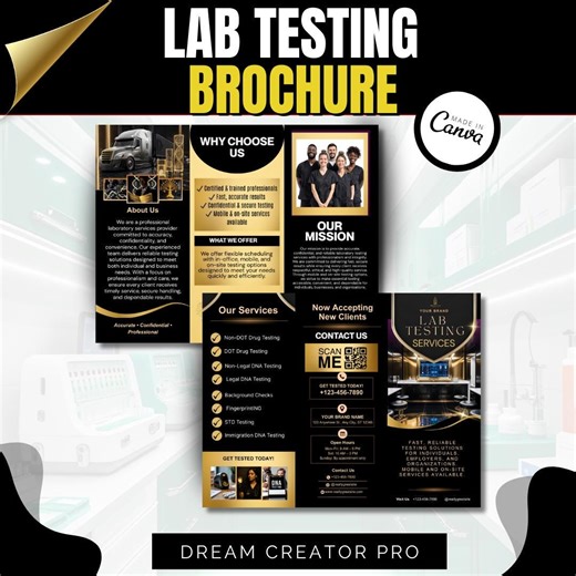 Lab Testing Services Brochure Template | Drug Testing, DNA Fingerprinting Canva Flyer | Mobile & On-site Testing Marketing Design - Etsy
