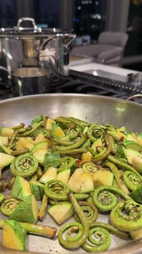 Fiddlehead Ferns with Black Eyed Peas and Zucchini #fern #peas #chef