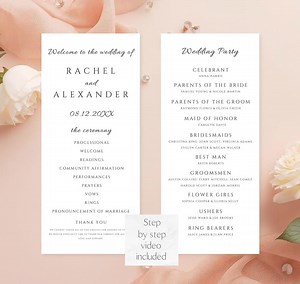Elegant Wedding Program Template, Editable Canva Wedding Program, Ceremony and Reception Program, Minimalist Wedding Program Template - Etsy Canada