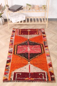 Handmade Vintage Rug, Door Mat 2.7x4.7 Ft Rug, Orange Wool Herki Rug - Etsy