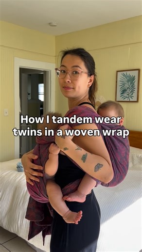 18K views · 1.6K reactions | I’m still practicing my woven wrap skills but we’re getting there! There’s still too much slack for my liking in the back but I think a knot under baby’s butt will help that next time. How gorgeous is this woven by @oschaslings though?? It’s a size 7 which is my base +2  I’m obsessed and love this art form! Who wants to see more ways to baby wear with a woven?? #babywearing #tandemwearing #twins #twinmom #wovenwrap | Cathy Marshall | Facebook