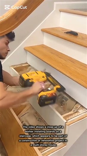 skillfully installing wooden boards on a staircase#shorts