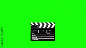 Chroma key clapperboard for film production on a green screen background, cartoon, footage, mockup, loop