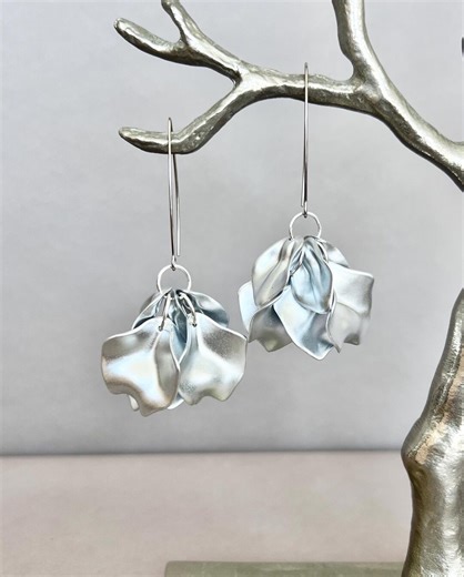 Silver Leaf Dangle Earrings: Boho Floral Statement Jewelry - Etsy
