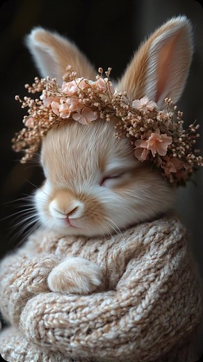 117K views · 2.8K reactions | A bunny in a cozy sweater is dreaming of spring! This fluffy bunny in a warm sweater and floral wreath looks so cozy! Closing his eyes, he seems to dream of spring days full of colors and sunshine. His gentle look and soft paws are a real dose of warmth! Let’s be inspired by this cuteness and wait for spring together! | V.AI. Creator | Facebook