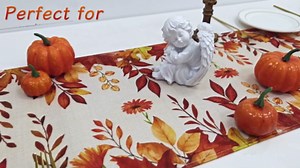 Fall Pumpkin Table Runner Dresser Scarf 13 x 60 Inch Harvest Orange Maple Leaves Table Runners Non-Slip Heat Resistant Kitchen Dining Table Decor for Autumn Thanksgiving Holidays Indoor Outdoor