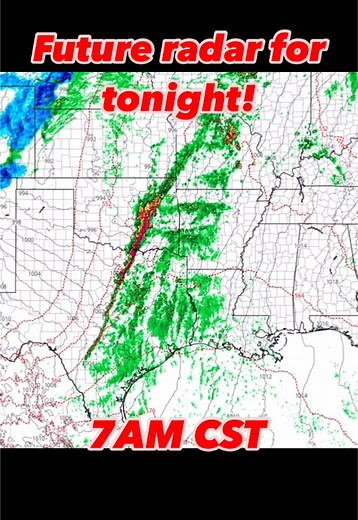 ⚠️Here is what the radar could look like tonight into tomorrow! You can see the intense line of thunderstorms race across the southern plains eastward! 🌪️ #storm #severe #weather #tornado #alert #spring #wx #radar #forecast