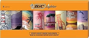 BIC Maxi Pocket Lighter, Special Edition Vacation Collection, Assorted Unique Lighter Designs, 8 Count Pack of Lighters