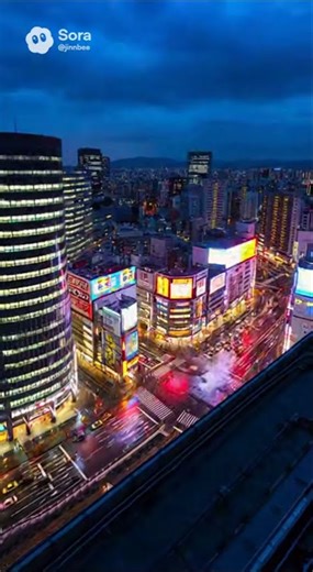 【Sora AI】大阪のネオン進化史！梅田100年タイムラプス