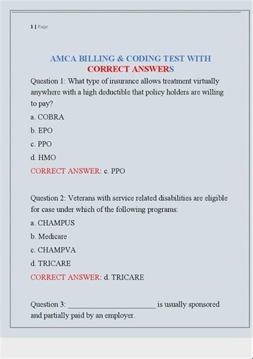 AMCA BILLING & CODING TEST WITH CORRECT ANSWERS0001
