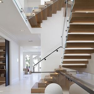 [Hot Item] Interior Modern Floating Staircase with Solid Wooden Tread and LED