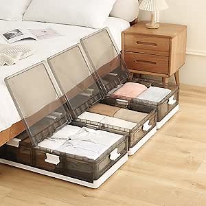 Amazon.com: Under Bed Storage Containers with Wheels - Stackable, Foldable Plastic Storage Boxes with Lids for Clothes, Shoes, Blankets - Perfect for Bedroom Organization and Dorms (1 Pack-32.9''x16.1''x8.1'') : Home & Kitchen