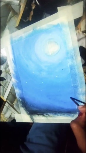 Beautiful night scenery with oil pastel #scenery #shorts