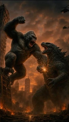 Gorilla Leaps Off Skyscraper to Knock Out Godzilla in Epic Battle #animalfight