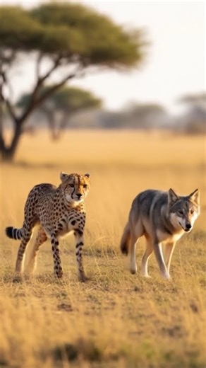 Cheetah vs Wolf – The Fastest Wins! #CheetahVsWolf #WildlifeShorts #AnimalFight #Nature