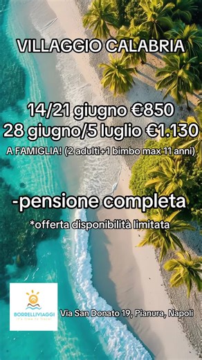 🔹Villaggio Calabria🔹 ☀️prezzo a famiglia! 🐙2 adulti 1 bimbo (max 11 anni) 🍝pensione completa 📲Per info e prenotazioni contattaci al numero 333 997 8664 #fyp #p #pp #perte #per