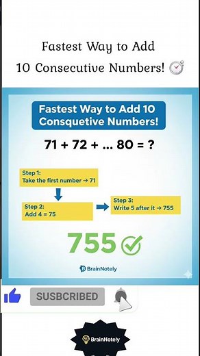 Fastest Way to Add 10 Consecutive Numbers! ⏱️