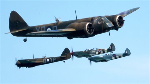Bristol Blenheim flying with two Supermarine Spitfires