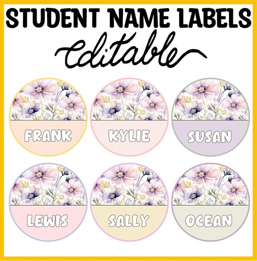 Spring Name Labels, Floral Name Labels, Flowers Name Plates, Bright Nametags, Boho Floral Round Name Stickers, Editable Spring Name Labels - Etsy Canada