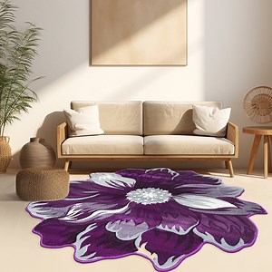 Flowers 5 Ft Round Throw Accent Area Rugs Floral Rose Flower Shaped Rug Modern for Girls Bedroom Floor Living Room Carpet 305 purple