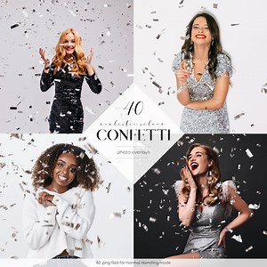 Silver Confetti Photo Overlays: 40 Festive PNG Effects (free Commercial Use) - Etsy