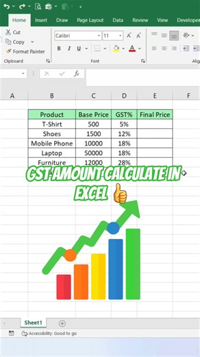 GST Amount Calculate in Excel 👍 #ExcelTips #ExcelTricks #ExcelShortcut #ExcelFormula #ExcelHacks #yt
