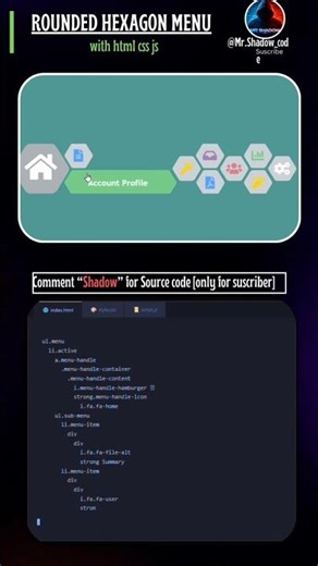 Rounded hexagon menu using html css JavaScript #coding #html #css #htmlcss ‪@Mr.Shadow_code‬