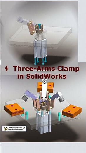 ⚡⚡⚡ Three-Arms Clamp in SolidWorks | Simple Mechanism