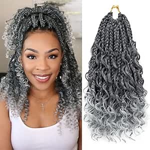 Goddess Box Braids Crochet Hair 10 Inch 8 Packs Pre-looped Bohemian Crochet Boho Box Braids With Curly Ends Grey 3X Crochet Braids Hair for Women Synthetic Braiding Hair (10inch,TGRAY)