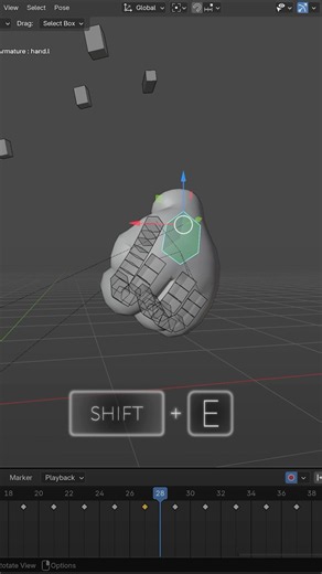 Blender shortcut: SHIFT + E adds breakdown pose